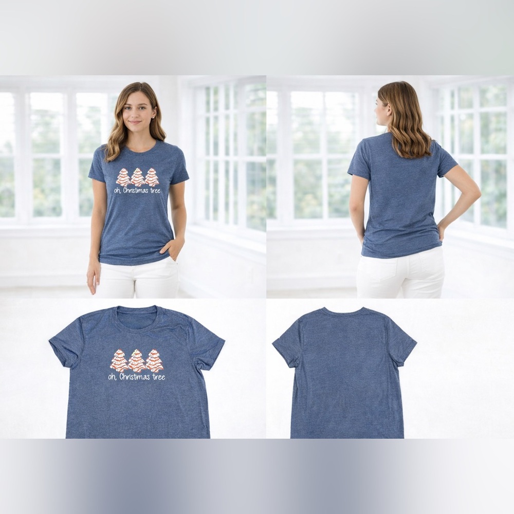 Blue Christmas Tree Graphic T-Shirt Women’s PTP 21” NWOT - Picture 1 of 3
